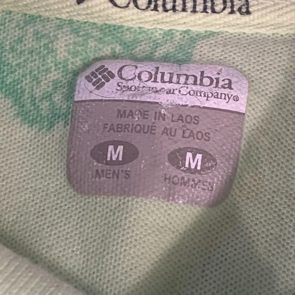 Columbia Shirt Mens Medium Green Polo Fish AOP‎ Golf Preppy Fishing Ocean Casual